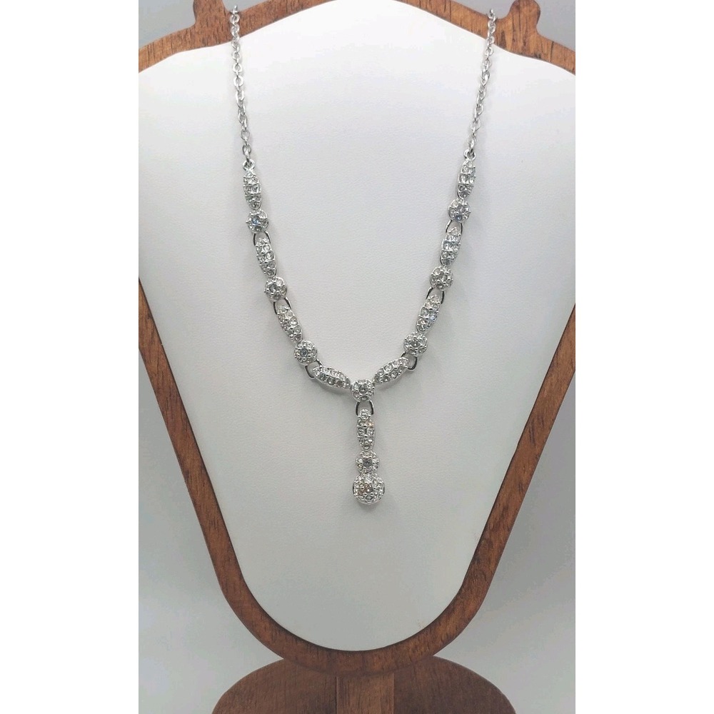 1990s Swarovski Y Drop Crystal Necklace Pavé Silver Tone Y2K Vintage Glam Bridal